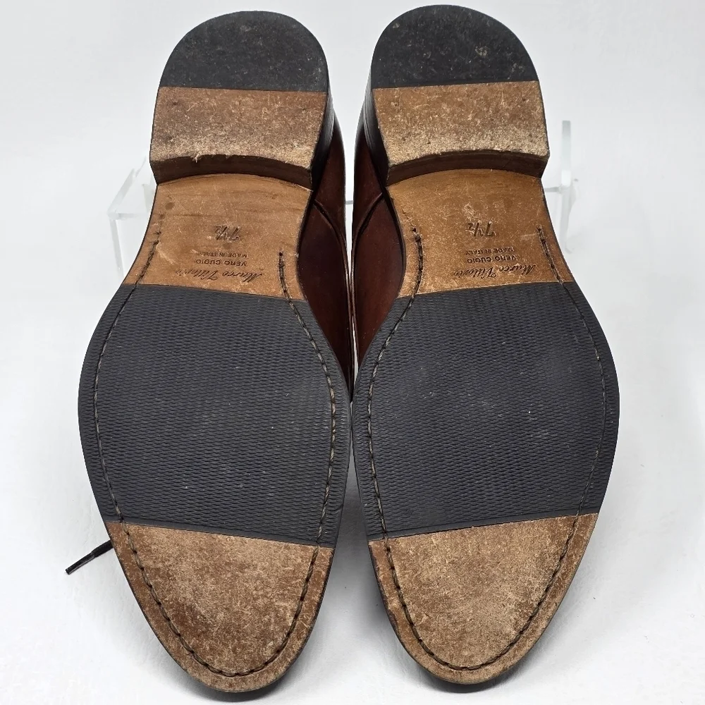 Marco Vittorio Plain-Toe Dress Shoe Men Sz 7.5 Brown Lace Made In Italy Preowned